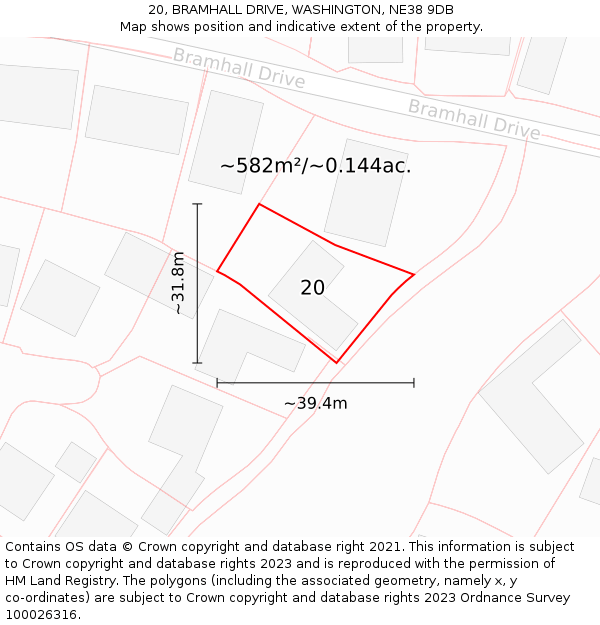 20, BRAMHALL DRIVE, WASHINGTON, NE38 9DB: Plot and title map