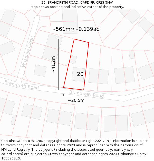 20, BRANDRETH ROAD, CARDIFF, CF23 5NW: Plot and title map