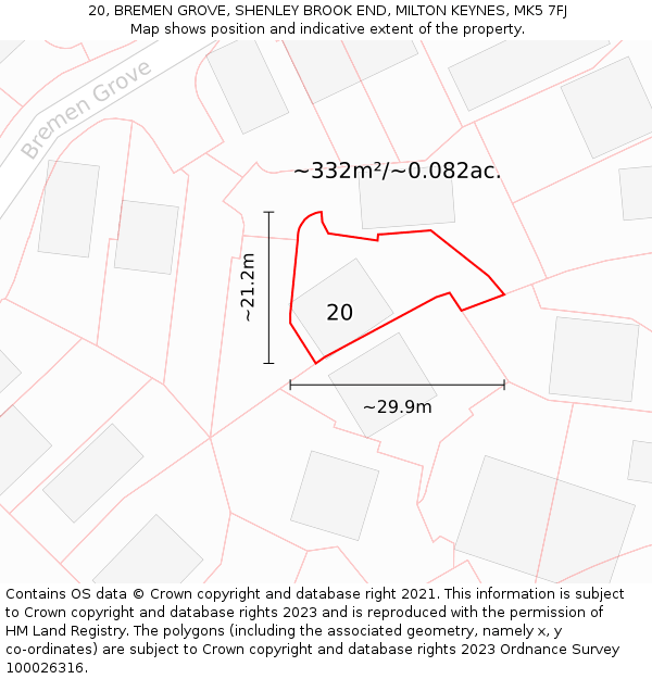 20, BREMEN GROVE, SHENLEY BROOK END, MILTON KEYNES, MK5 7FJ: Plot and title map