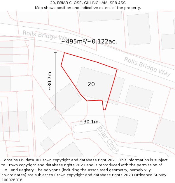 20, BRIAR CLOSE, GILLINGHAM, SP8 4SS: Plot and title map