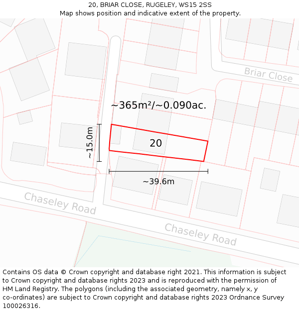 20, BRIAR CLOSE, RUGELEY, WS15 2SS: Plot and title map