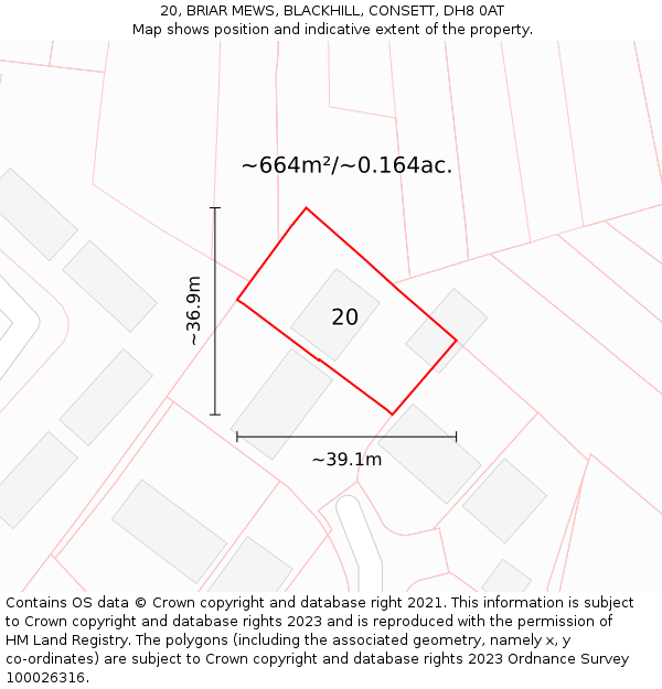 20, BRIAR MEWS, BLACKHILL, CONSETT, DH8 0AT: Plot and title map
