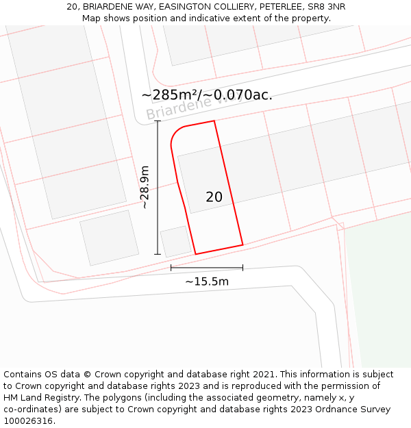 20, BRIARDENE WAY, EASINGTON COLLIERY, PETERLEE, SR8 3NR: Plot and title map