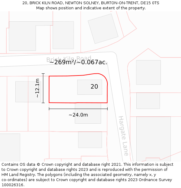 20, BRICK KILN ROAD, NEWTON SOLNEY, BURTON-ON-TRENT, DE15 0TS: Plot and title map