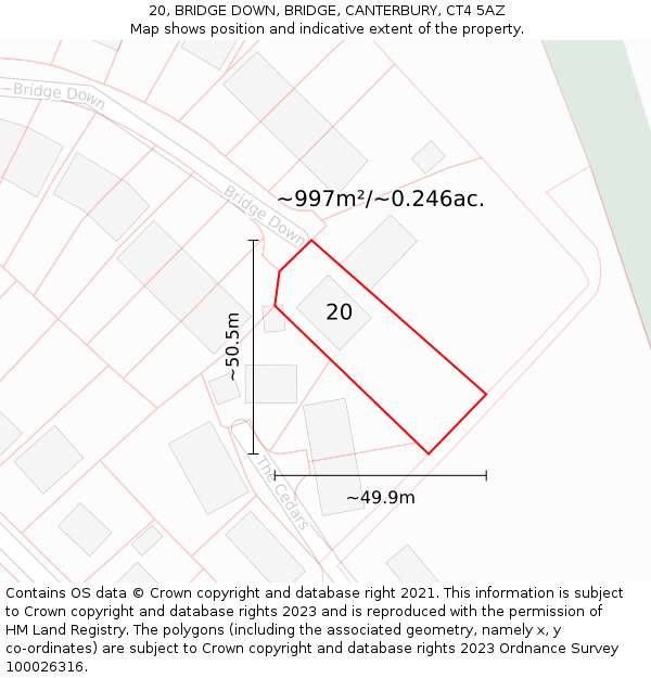 20, BRIDGE DOWN, BRIDGE, CANTERBURY, CT4 5AZ: Plot and title map