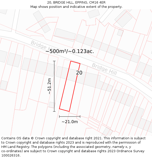 20, BRIDGE HILL, EPPING, CM16 4ER: Plot and title map