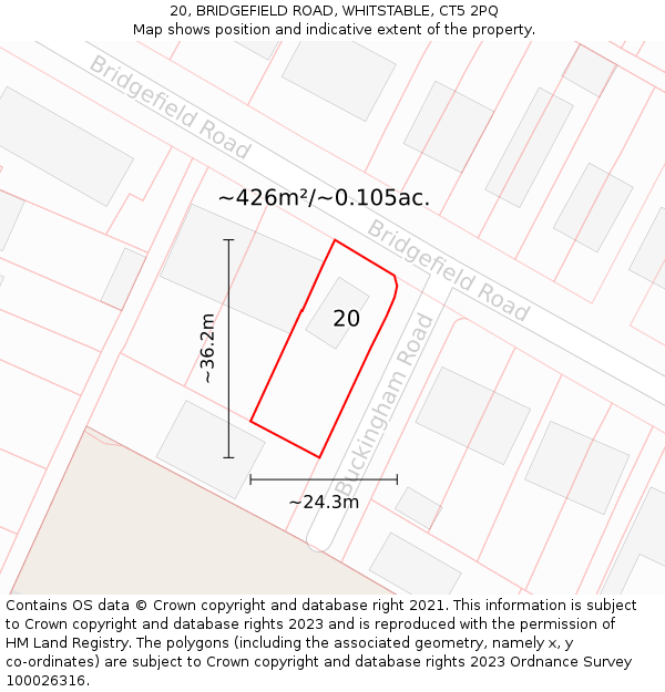 20, BRIDGEFIELD ROAD, WHITSTABLE, CT5 2PQ: Plot and title map