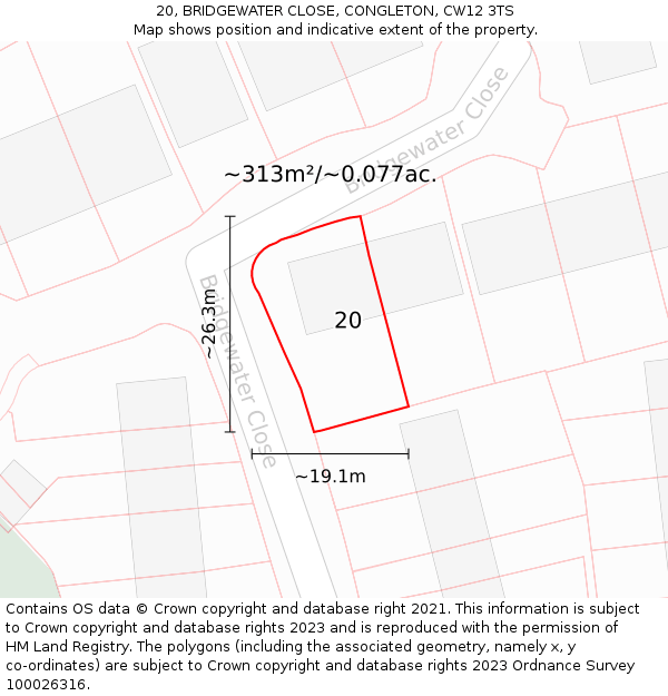 20, BRIDGEWATER CLOSE, CONGLETON, CW12 3TS: Plot and title map