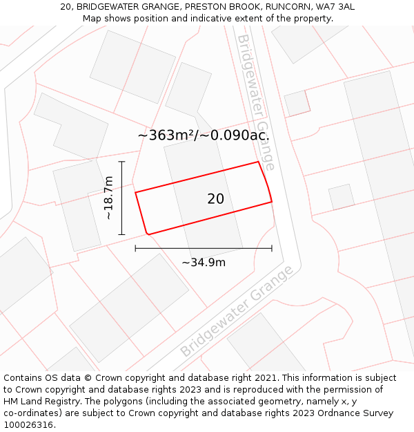 20, BRIDGEWATER GRANGE, PRESTON BROOK, RUNCORN, WA7 3AL: Plot and title map