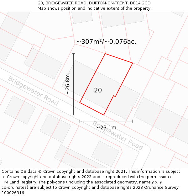20, BRIDGEWATER ROAD, BURTON-ON-TRENT, DE14 2GD: Plot and title map