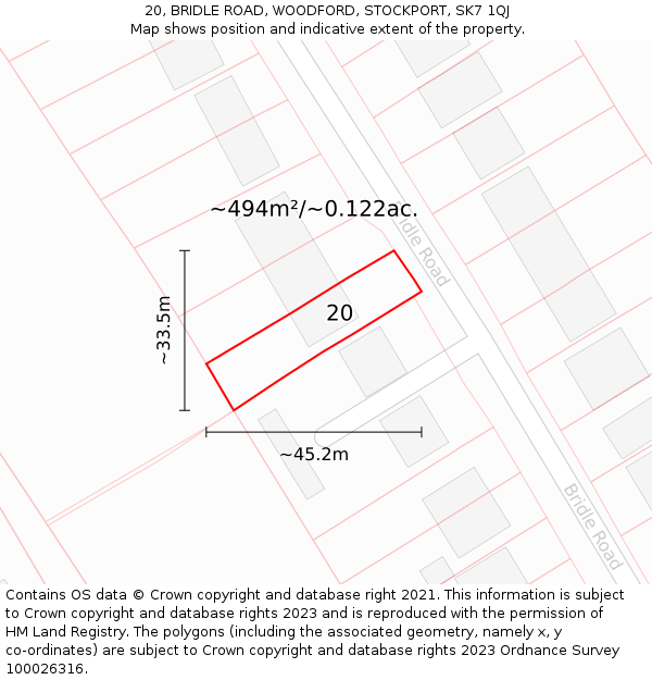 20, BRIDLE ROAD, WOODFORD, STOCKPORT, SK7 1QJ: Plot and title map