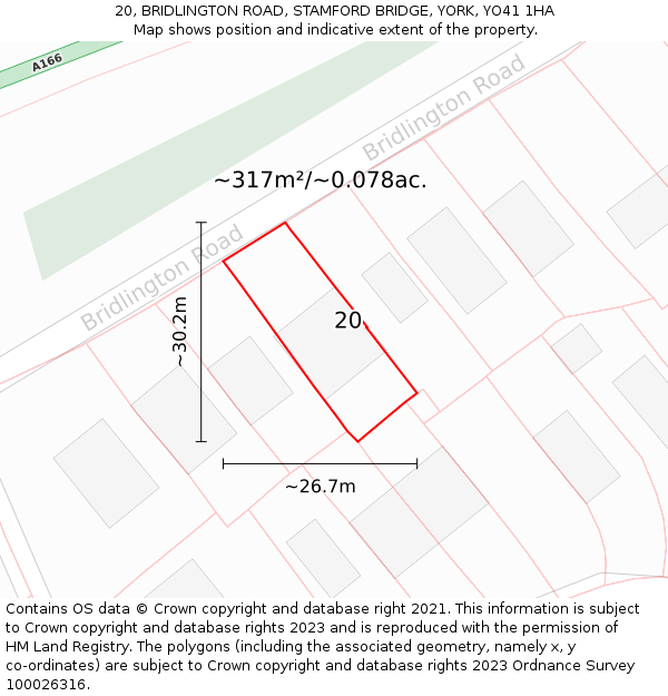 20, BRIDLINGTON ROAD, STAMFORD BRIDGE, YORK, YO41 1HA: Plot and title map