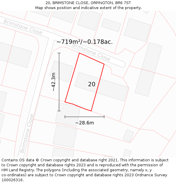 20, BRIMSTONE CLOSE, ORPINGTON, BR6 7ST: Plot and title map