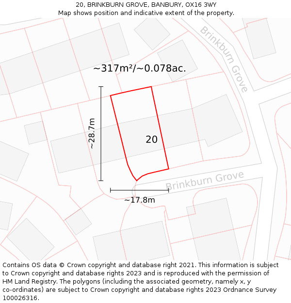 20, BRINKBURN GROVE, BANBURY, OX16 3WY: Plot and title map