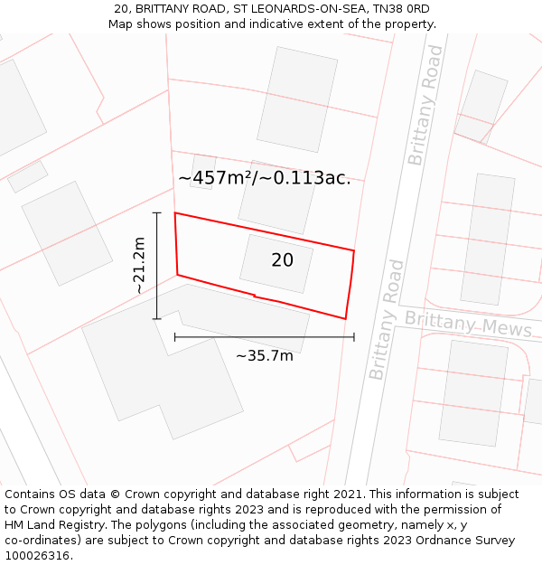 20, BRITTANY ROAD, ST LEONARDS-ON-SEA, TN38 0RD: Plot and title map