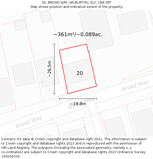 20, BROAD WAY, WILBURTON, ELY, CB6 3RT: Plot and title map