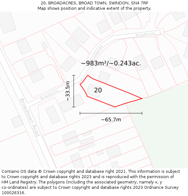 20, BROADACRES, BROAD TOWN, SWINDON, SN4 7RP: Plot and title map