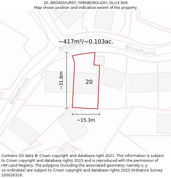 20, BROADHURST, FARNBOROUGH, GU14 9XA: Plot and title map