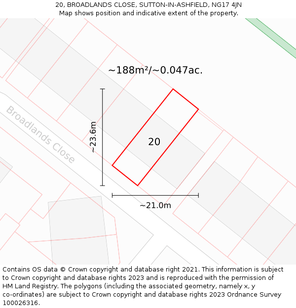 20, BROADLANDS CLOSE, SUTTON-IN-ASHFIELD, NG17 4JN: Plot and title map