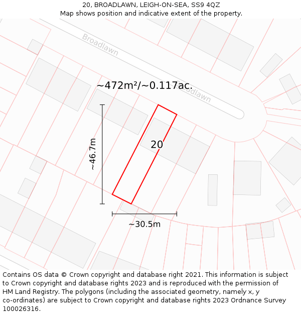 20, BROADLAWN, LEIGH-ON-SEA, SS9 4QZ: Plot and title map