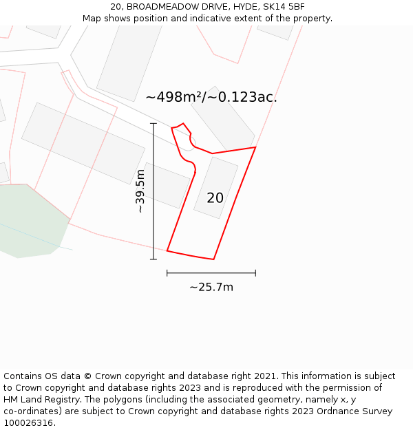 20, BROADMEADOW DRIVE, HYDE, SK14 5BF: Plot and title map