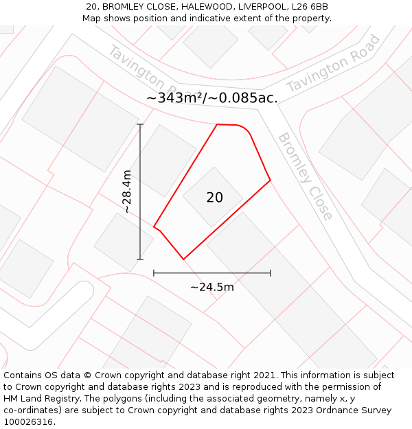 20, BROMLEY CLOSE, HALEWOOD, LIVERPOOL, L26 6BB: Plot and title map