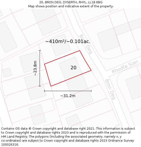 20, BRON DEG, DYSERTH, RHYL, LL18 6BG: Plot and title map