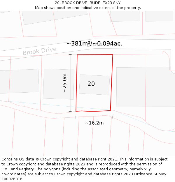 20, BROOK DRIVE, BUDE, EX23 8NY: Plot and title map