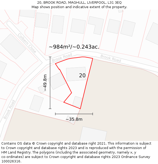 20, BROOK ROAD, MAGHULL, LIVERPOOL, L31 3EQ: Plot and title map