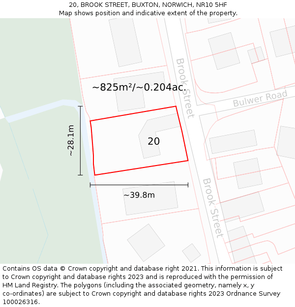 20, BROOK STREET, BUXTON, NORWICH, NR10 5HF: Plot and title map