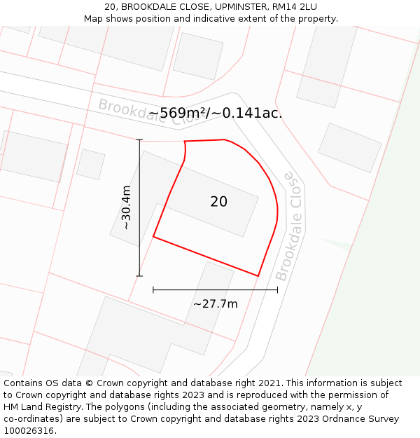20, BROOKDALE CLOSE, UPMINSTER, RM14 2LU: Plot and title map