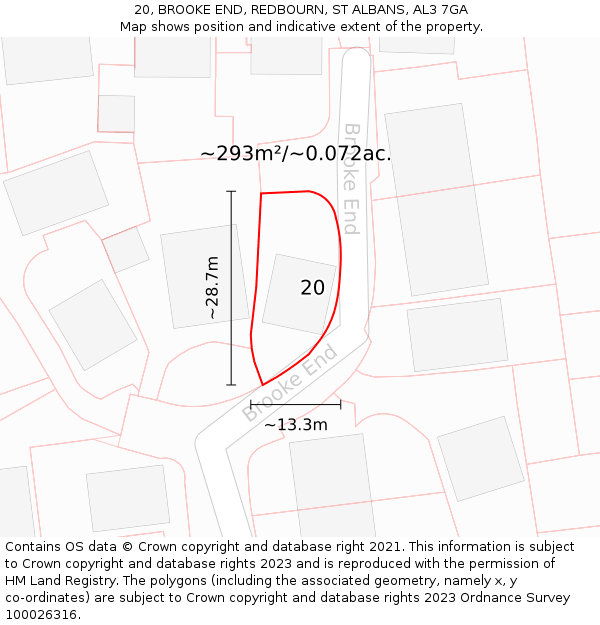 20, BROOKE END, REDBOURN, ST ALBANS, AL3 7GA: Plot and title map