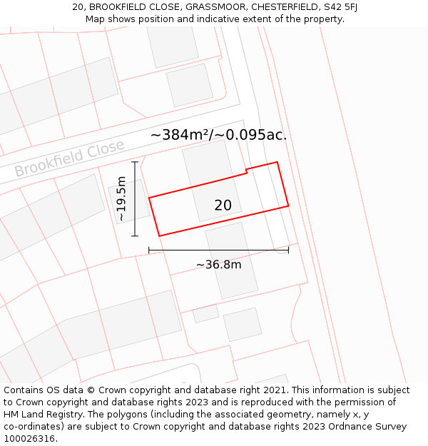 20, BROOKFIELD CLOSE, GRASSMOOR, CHESTERFIELD, S42 5FJ: Plot and title map