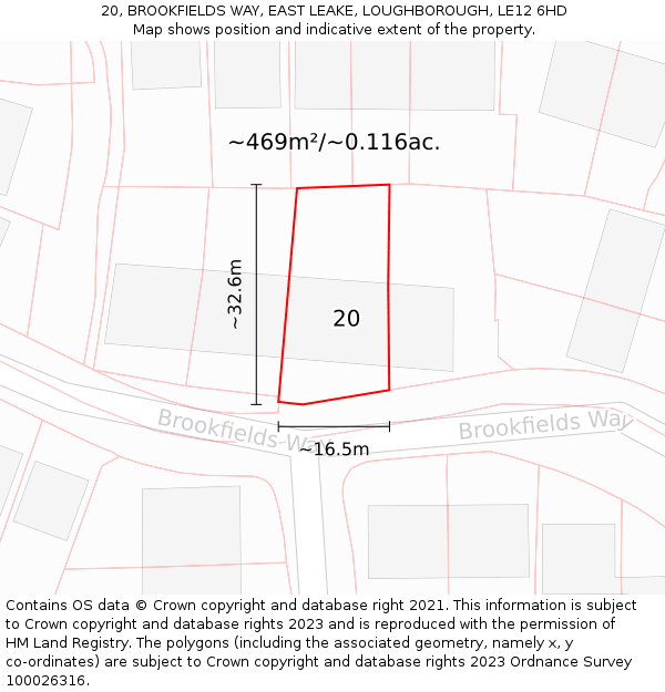 20, BROOKFIELDS WAY, EAST LEAKE, LOUGHBOROUGH, LE12 6HD: Plot and title map
