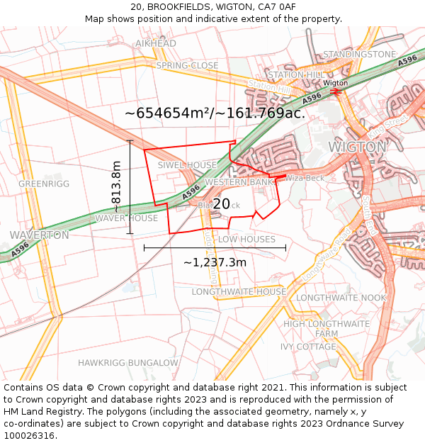 20, BROOKFIELDS, WIGTON, CA7 0AF: Plot and title map
