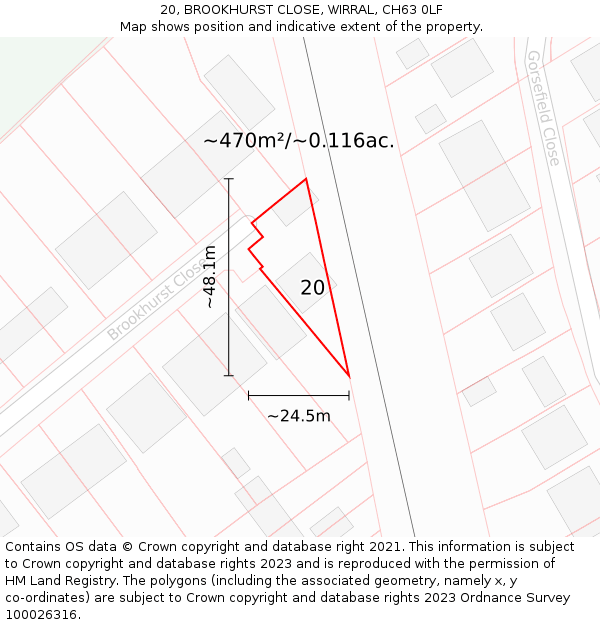 20, BROOKHURST CLOSE, WIRRAL, CH63 0LF: Plot and title map