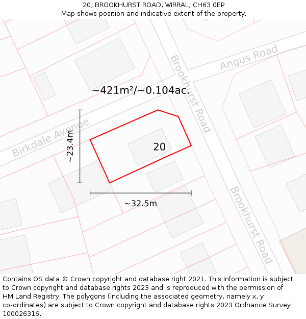 20, BROOKHURST ROAD, WIRRAL, CH63 0EP: Plot and title map