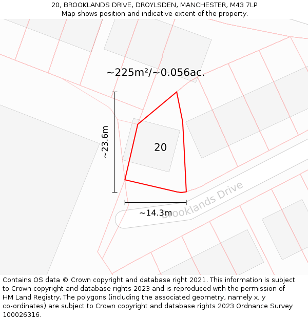 20, BROOKLANDS DRIVE, DROYLSDEN, MANCHESTER, M43 7LP: Plot and title map