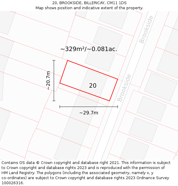20, BROOKSIDE, BILLERICAY, CM11 1DS: Plot and title map