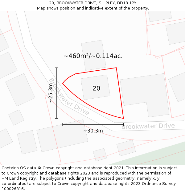 20, BROOKWATER DRIVE, SHIPLEY, BD18 1PY: Plot and title map