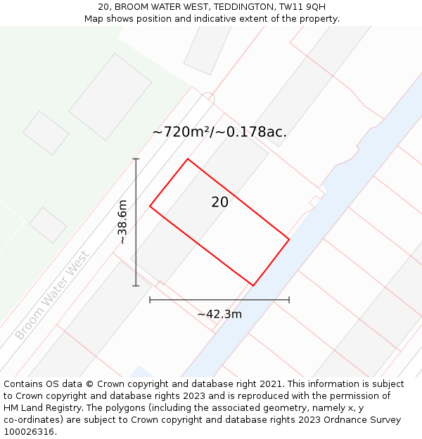20, BROOM WATER WEST, TEDDINGTON, TW11 9QH: Plot and title map