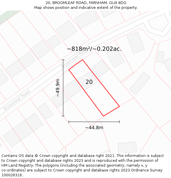 20, BROOMLEAF ROAD, FARNHAM, GU9 8DG: Plot and title map