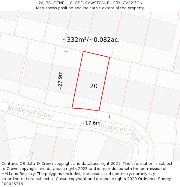 20, BRUDENELL CLOSE, CAWSTON, RUGBY, CV22 7GN: Plot and title map