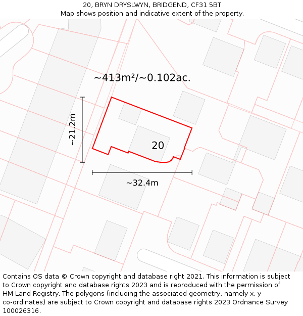 20, BRYN DRYSLWYN, BRIDGEND, CF31 5BT: Plot and title map