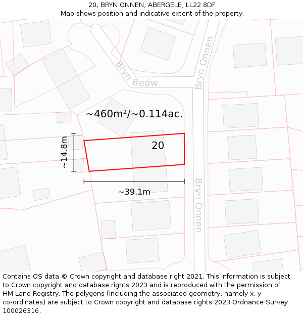 20, BRYN ONNEN, ABERGELE, LL22 8DF: Plot and title map