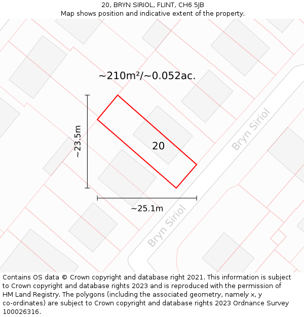 20, BRYN SIRIOL, FLINT, CH6 5JB: Plot and title map