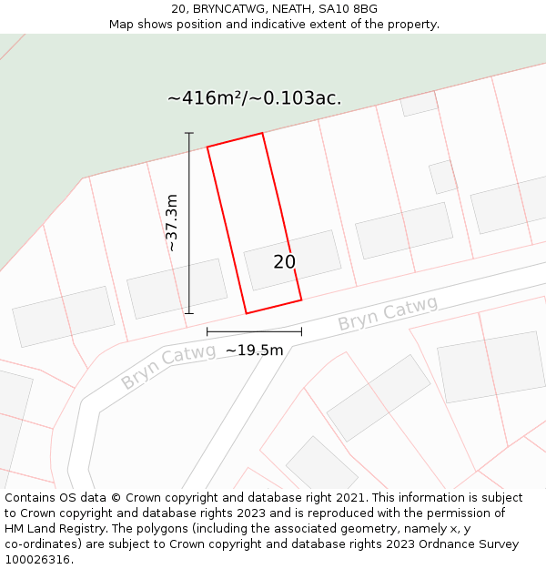 20, BRYNCATWG, NEATH, SA10 8BG: Plot and title map