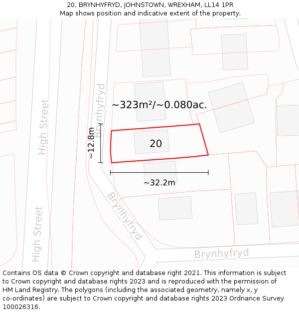 20, BRYNHYFRYD, JOHNSTOWN, WREXHAM, LL14 1PR: Plot and title map