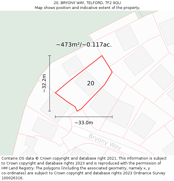 20, BRYONY WAY, TELFORD, TF2 9QU: Plot and title map