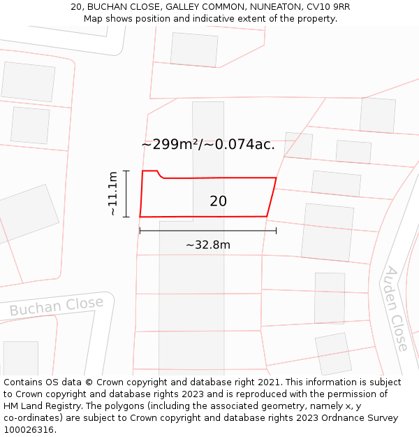 20, BUCHAN CLOSE, GALLEY COMMON, NUNEATON, CV10 9RR: Plot and title map